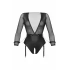 Christine All Night Long – bodysuit with restraint chains – deep V neck, sheer sleeves, open crotch – black – L — Photo 4