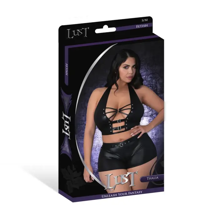 Magic Silk Thalia tops ar šortiem un gredzeniem un kniedēm – melns – XXL