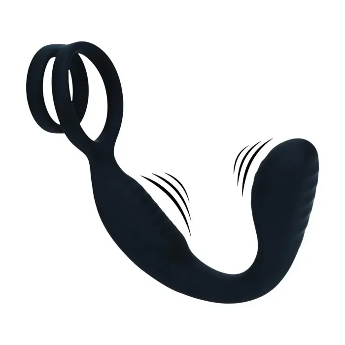 Vibrating Silicone Prostate Stimulator with Cock and Ball Ring – 15 cm – Black