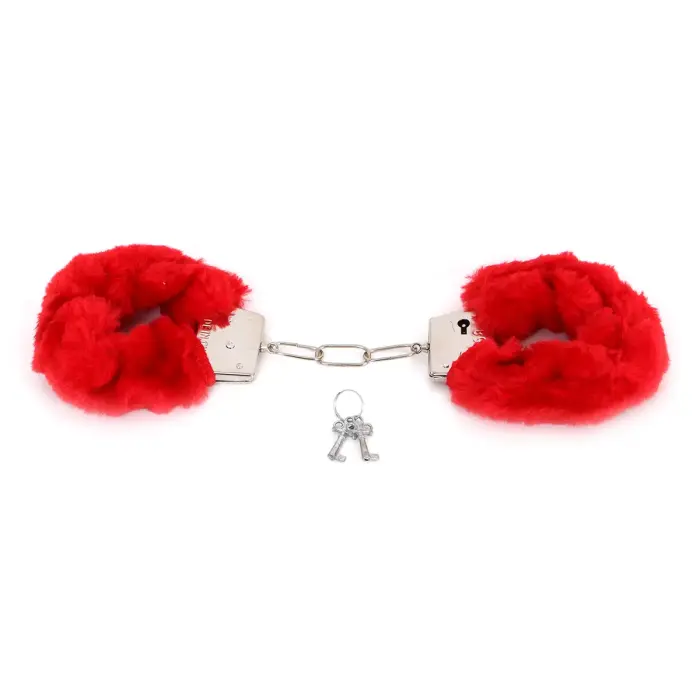 Budget Thin-Metal Red Plush Handcuffs Foto 3