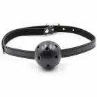 OHMAMA Fetish regulējams bumbiņas knevelis ar atverēm 4.5 cm melns — Foto 1