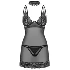 Obsessive Donarella 3-piece Chemise Set with G-string and Choker – Black – XL/2XL — Photo 4