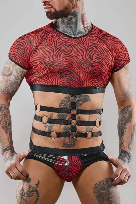 Short Sleeve Top – Black/Red Zebra – XXL