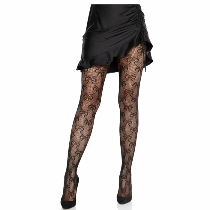 Leg Avenue tīkliņa zeķubikses ar bantītes dekoru – melnas – viens izmērs