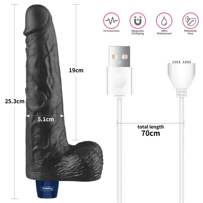 Real Softee uzlādējams vibrējošs dildo – 25.5 cm (10″) – Melns Foto 2