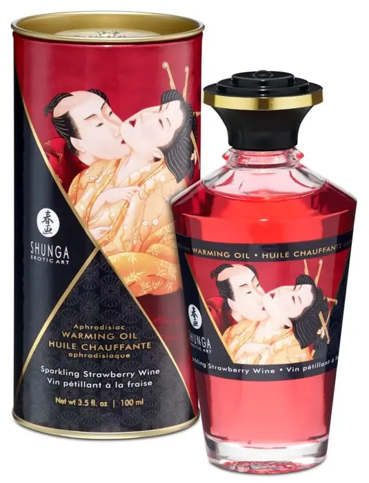 Shunga Warming Massage Oil – Strawberry Wine – 100 ml