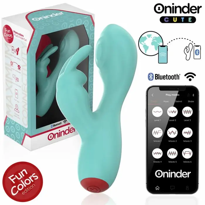 Двойной стимулятор ONINDER Cute Love Bunny – 12.5 см – бирюзовый