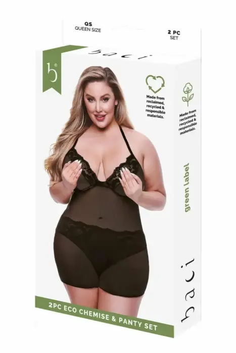 Baci Eco Chemise and Panty Set – Black – Queen Size