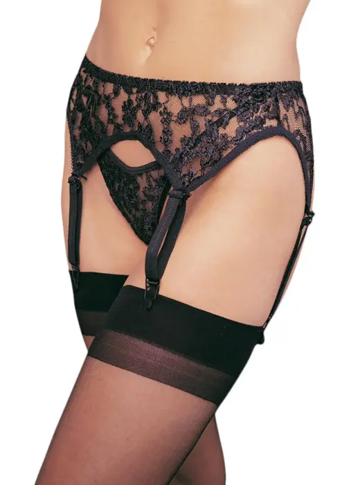 Lace Garter Belt and Thong Set – Black – One Size