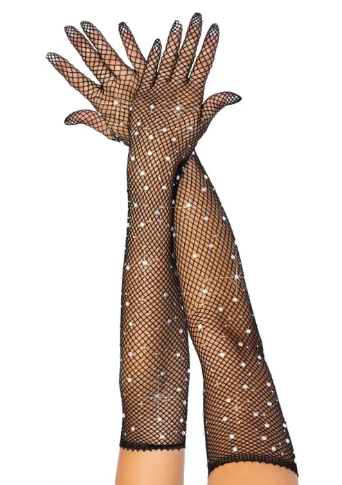 Leg Avenue Rhinestone Fishnet Opera Length Gloves – Black – One Size