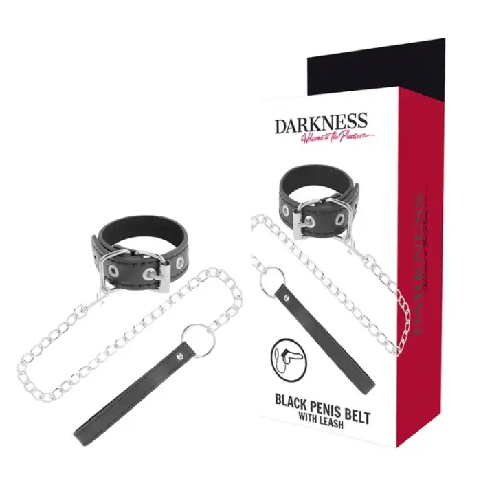 Darkness Adjustable Support Ring with Vegan Leather Strap & Chain – Black