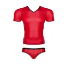 Vīriešu wet look T-krekls ar V-izgriezumu, brazīliešu biksīšu komplekts – sarkans – S Foto 6