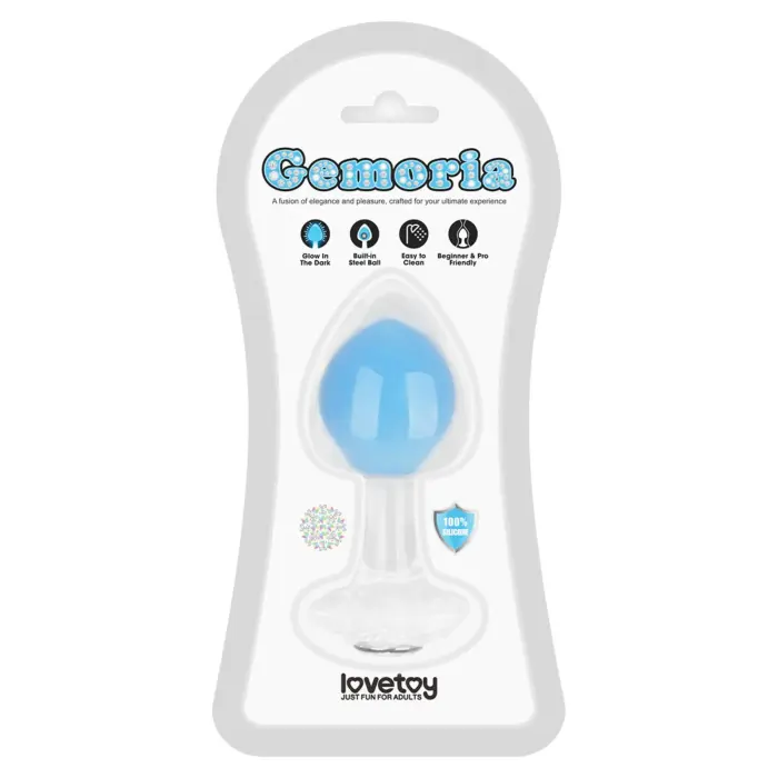 Gemoria Silicone Glow-in-the-Dark Butt Plug – 3.5–4 cm – Blue