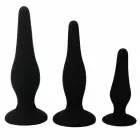 Pretty Love silicone initiation kit – 3 anal plugs with suction cup – black — Photo 1
