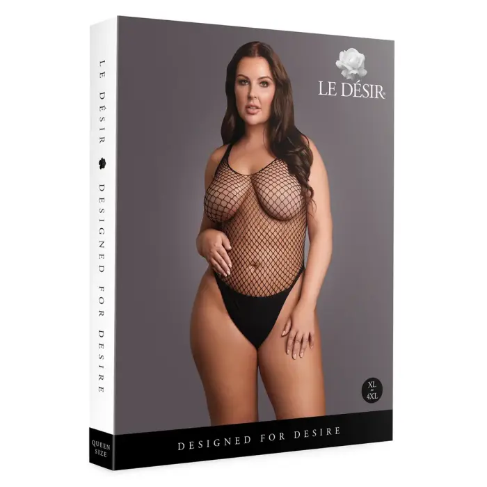 Mesh Bodysuit with Fishnet Pattern – Black – XL/4XL