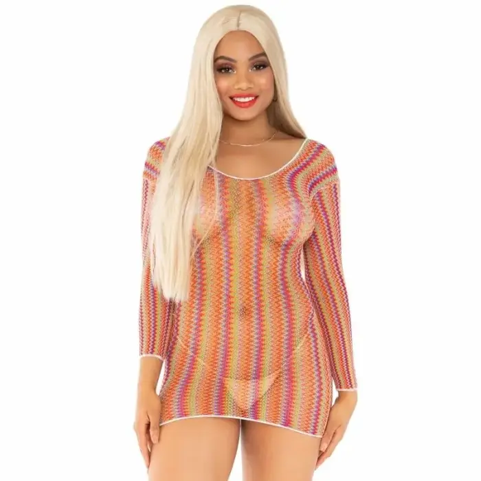 Leg Avenue Zigzag Multicolor Net Mini Dress – One Size