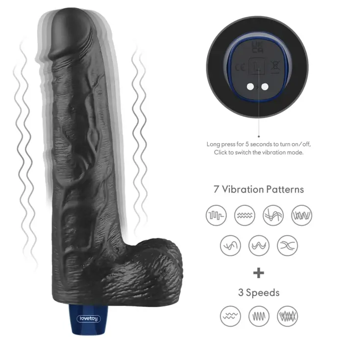 Real Softee uzlādējams vibrējošs dildo – 25.5 cm (10″) – Melns Foto 3