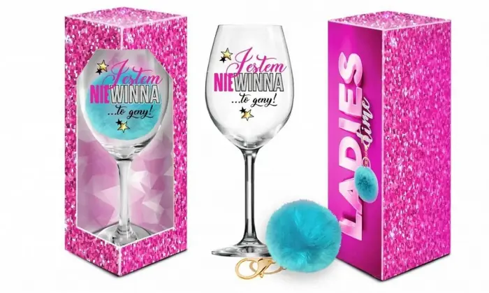 LADIES TIME wine glass 700 ml + pompom – "Jestem niewinna"