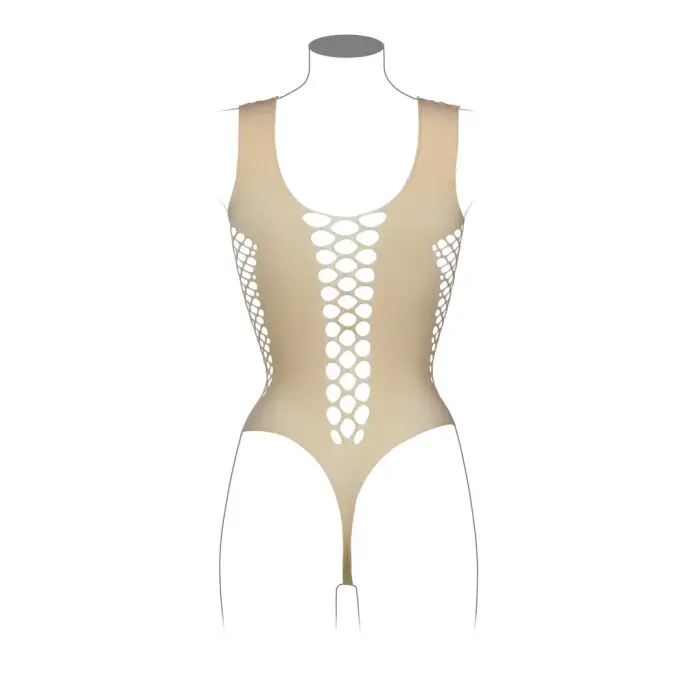 Bodijs ar dziļu V-izgriezumu un necaurspīdīgiem dekoriem – One Size Foto 10