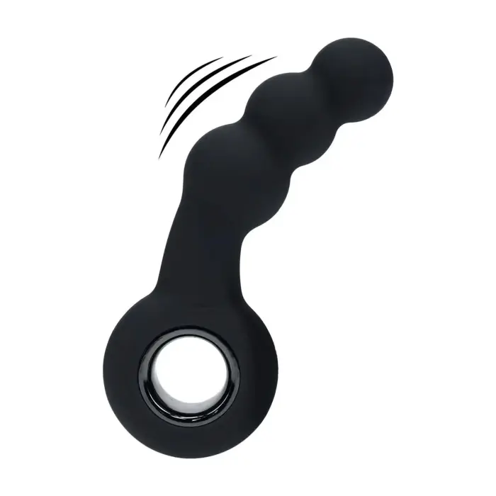 Vibrating Beaded Silicone Prostate Massager with Loop – 10 cm (3.9″) – Black