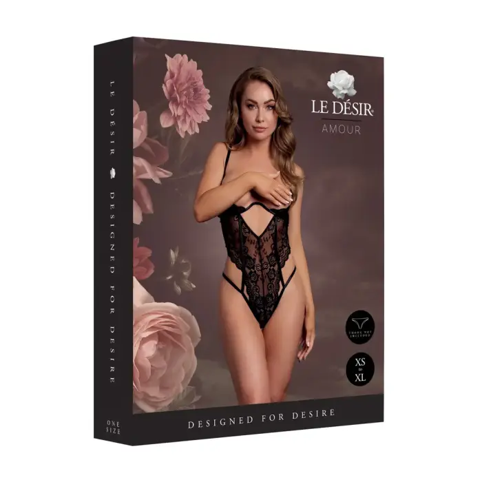 Lace Underwired Open Cup Bodysuit – Black – One Size