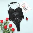 Mesh Bodysuit with Bodychain and Collar – S/M – Black — Photo 4