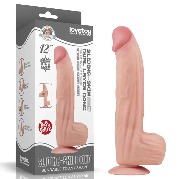 King Sized Sliding Skin Dual Layer Dildo – 30 cm (12″) – Kūno spalva